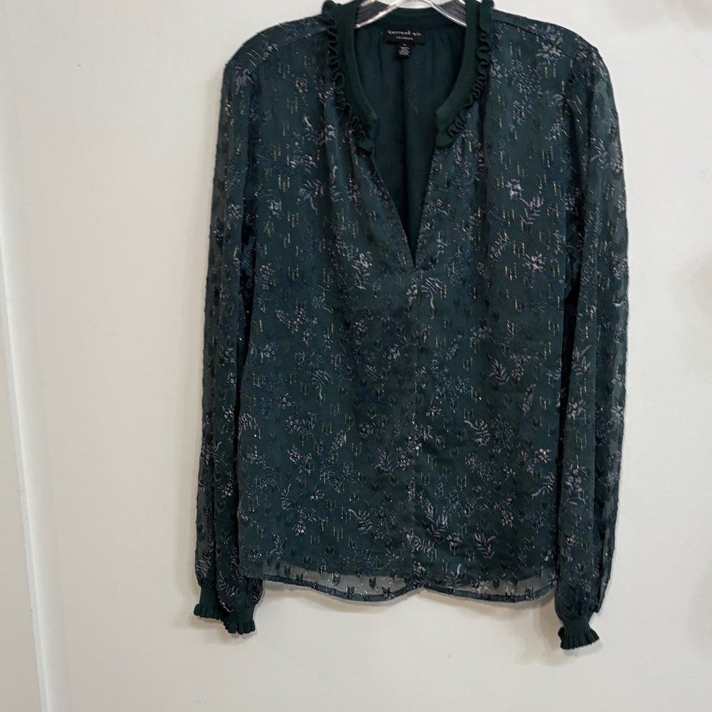 Current Air Forest Green Blouse with Delicate Ruffles